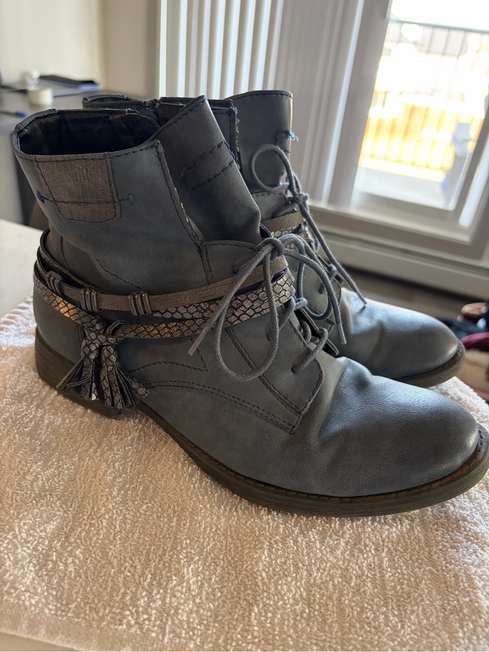 Lace-Up Booties with Braided Tassel Strap